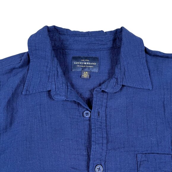 Lucky Brand Navy Textured Button Down Shirt Men’s Size Large - Picture 5 of 5